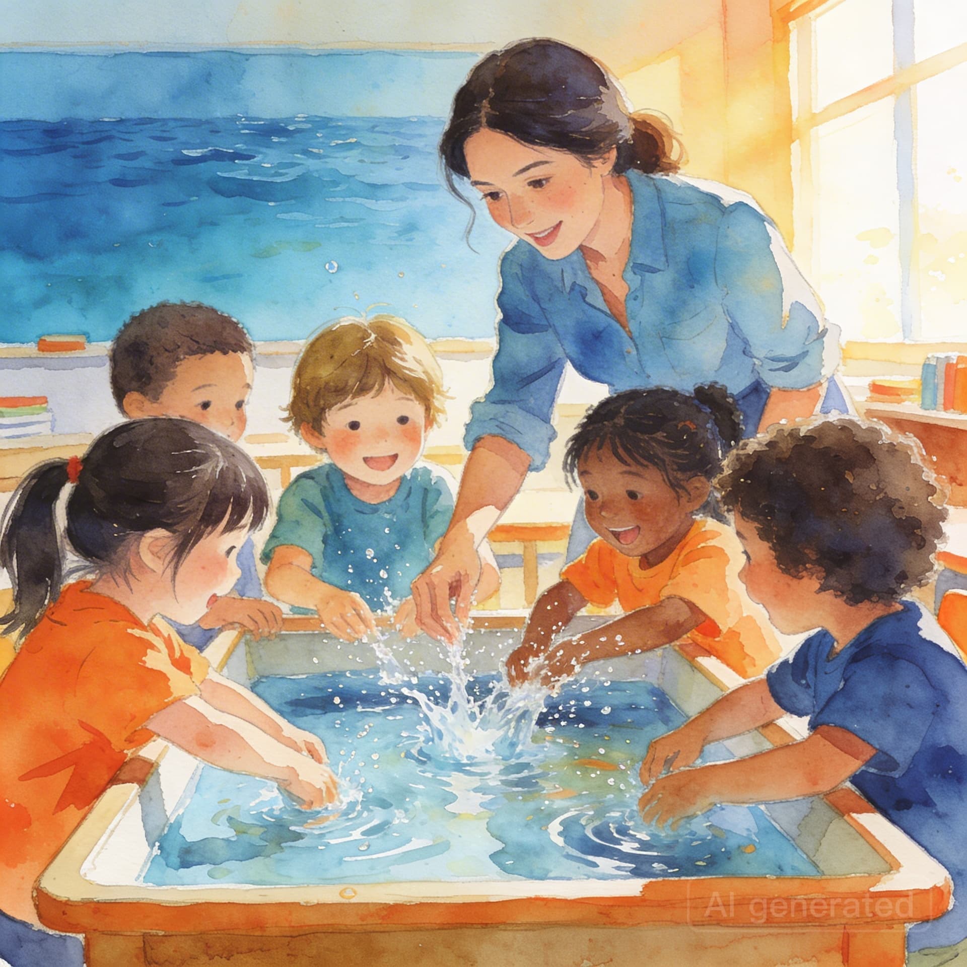 Teacher confidently leading an inquiry activity with engaged children