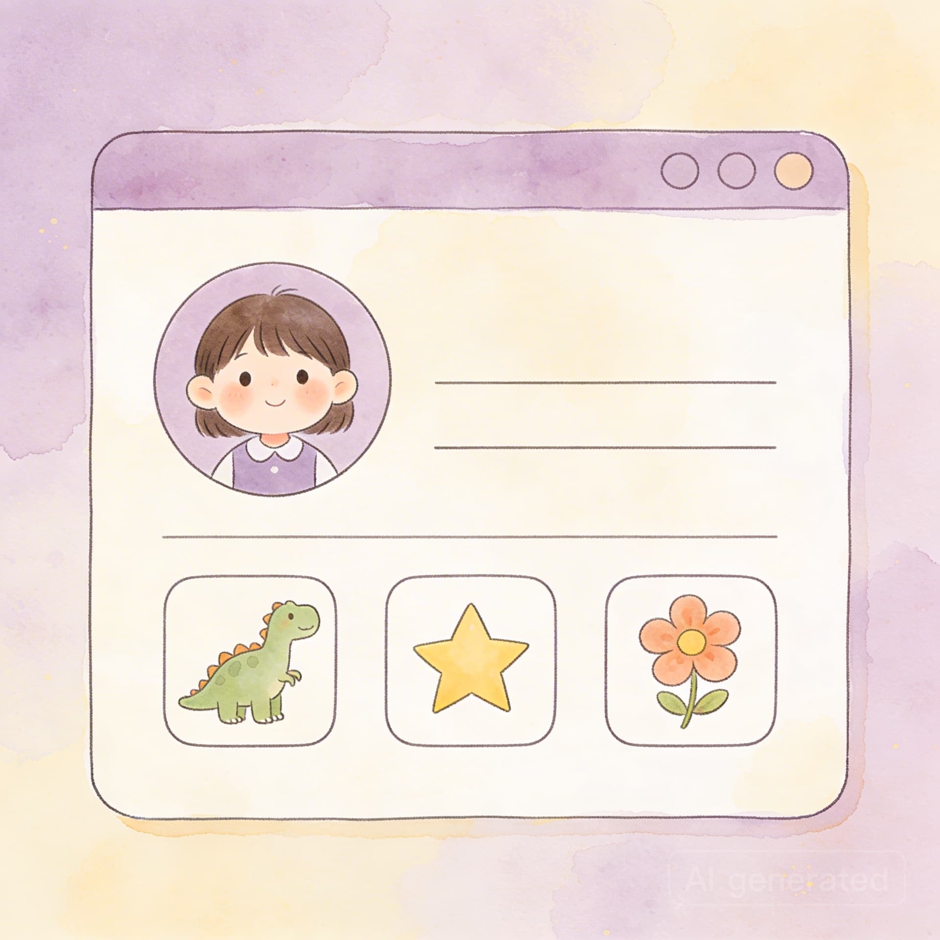 Simple form showing child profile with name and interests