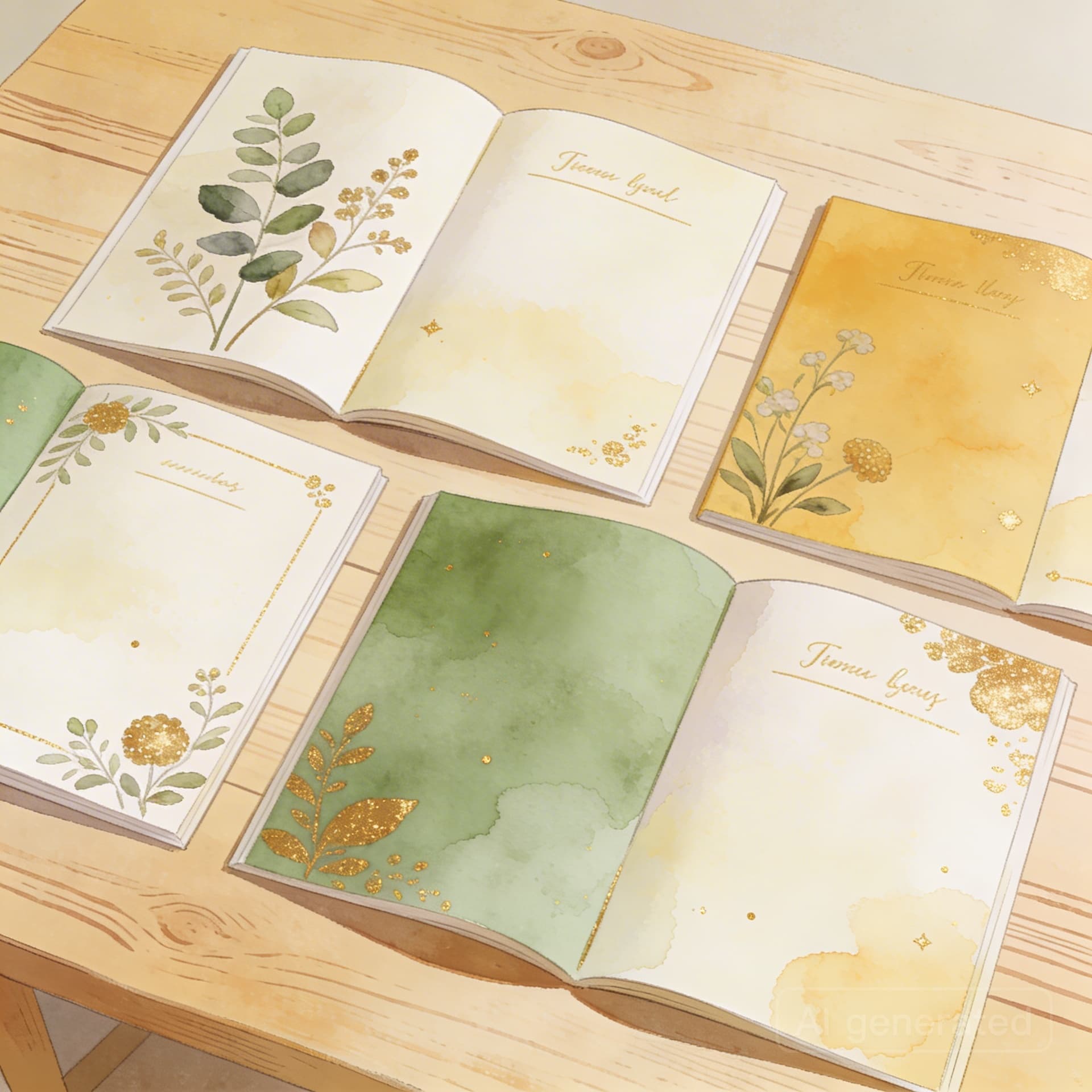 Beautiful learning story pages spread on a light wooden table