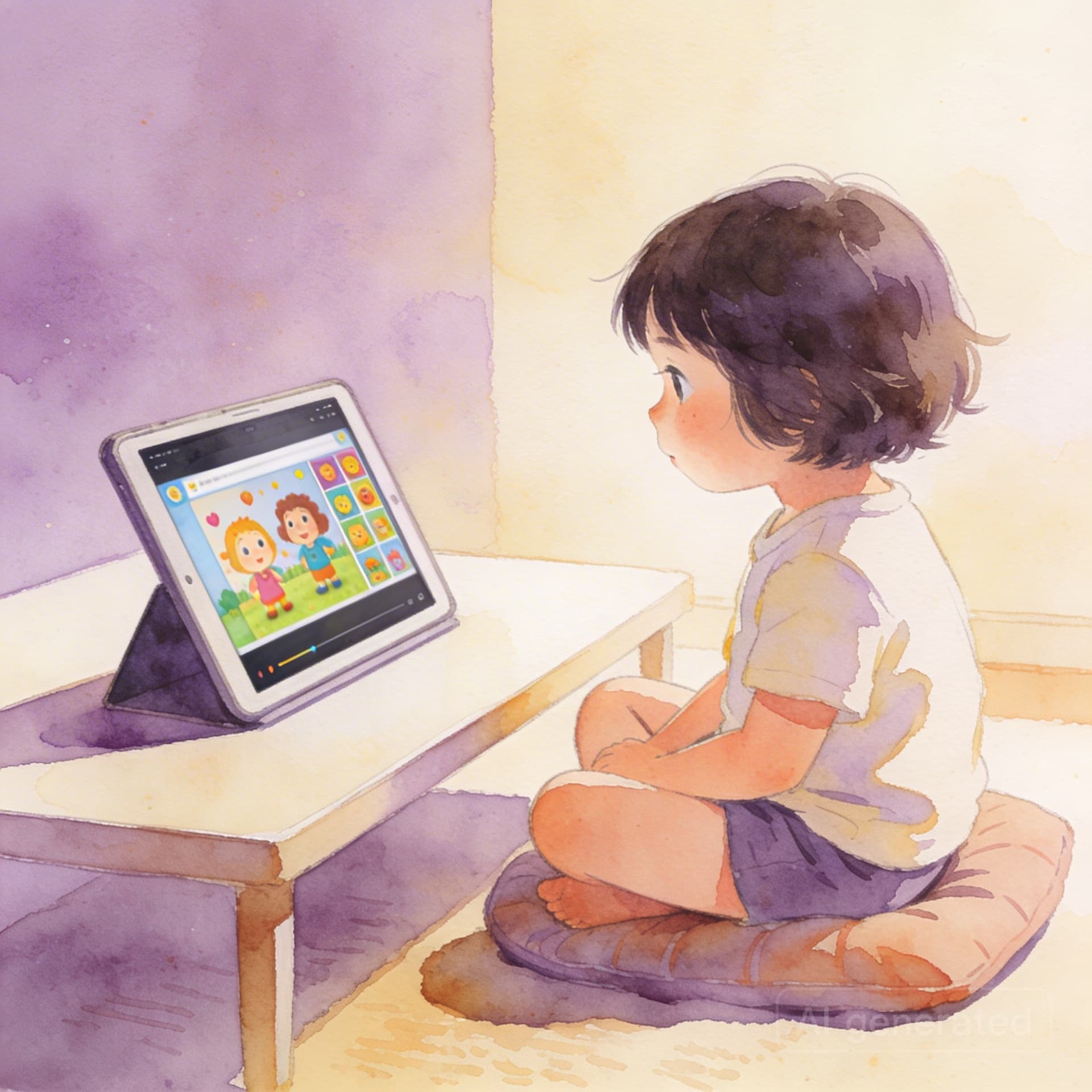 Young child engaged watching a short learning reel on a tablet