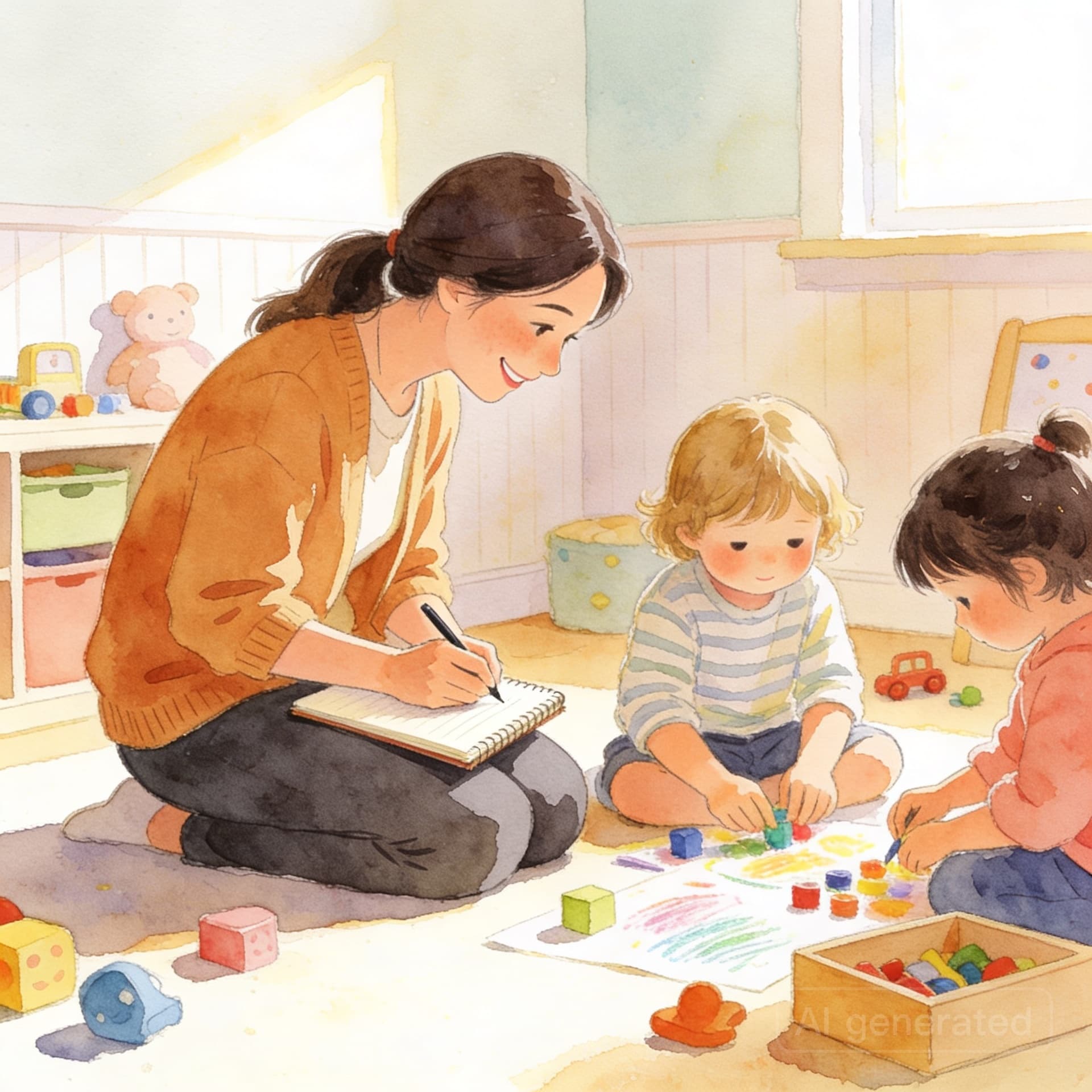 Teacher observing and documenting children at play