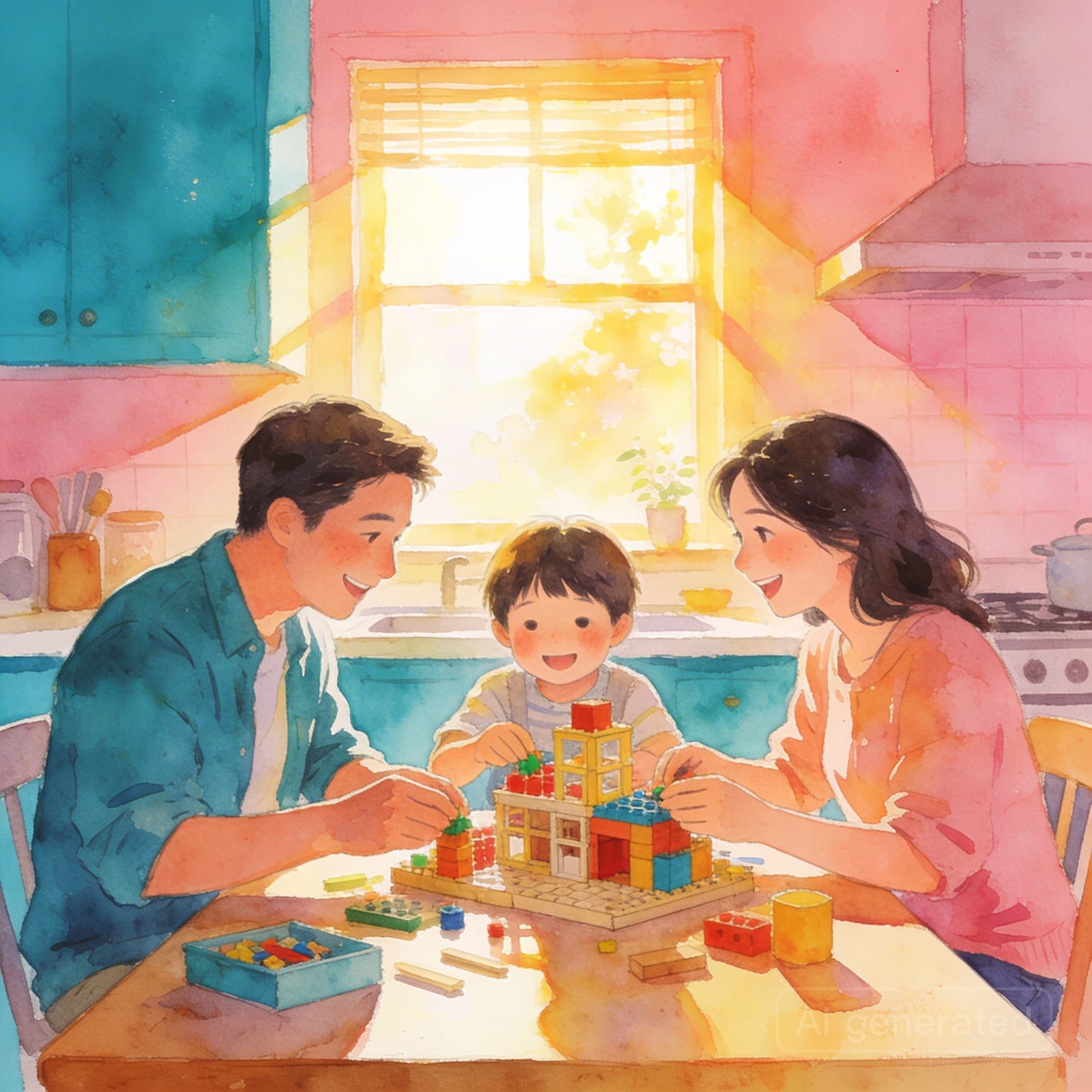 Family doing a creative project together on a Saturday morning