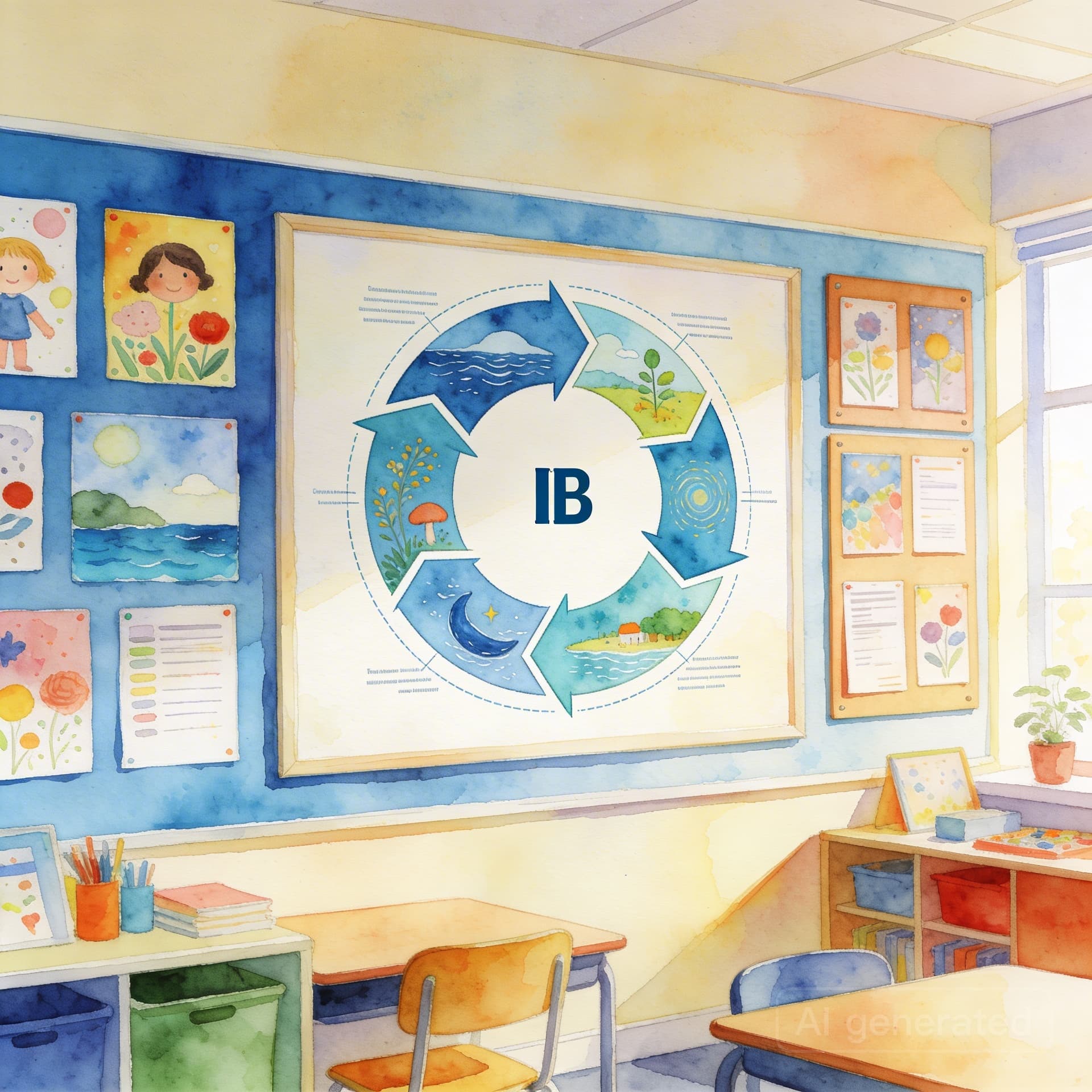 Children working on beautifully illustrated workbook pages at their desks